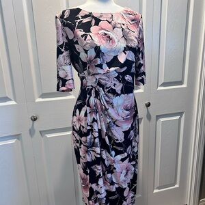 Flattering Wrap Floral Dress in Pink and Black